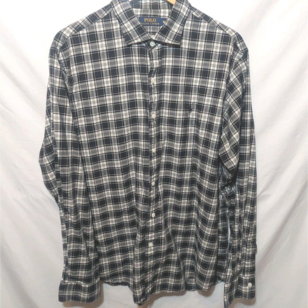 Polo Ralph Lauren Shirt Mens XL Black White Plaid Button Up Minimalist Designer
